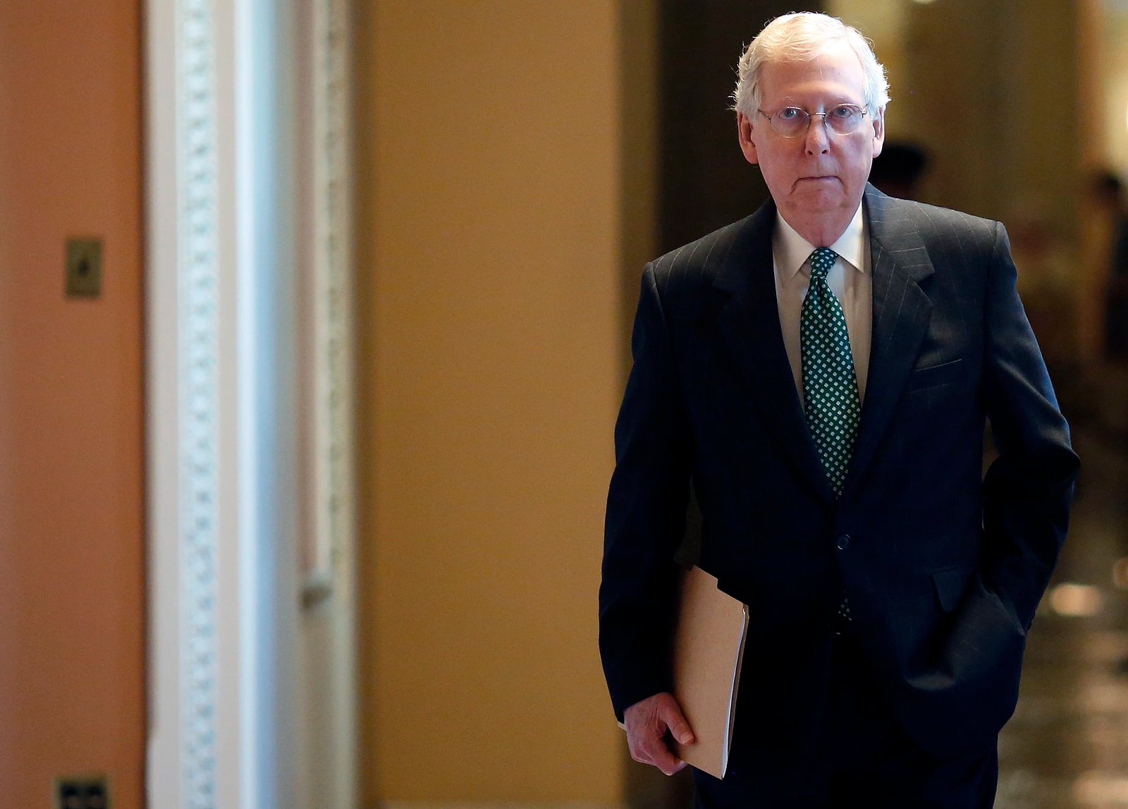 Senate Majority Leader Mitch McConnell (R-KY) walks to his office after speaking on the floor of the U.S. Senate on October 03, 2018 in Washington, DC. An FBI report on current allegations against Supreme Court nominee Brett Kavanaugh is expected by the end of this week, possibly later today.