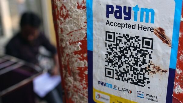 A QR code for the Paytm digital payment system at a store in Mumbai (Bloomberg)