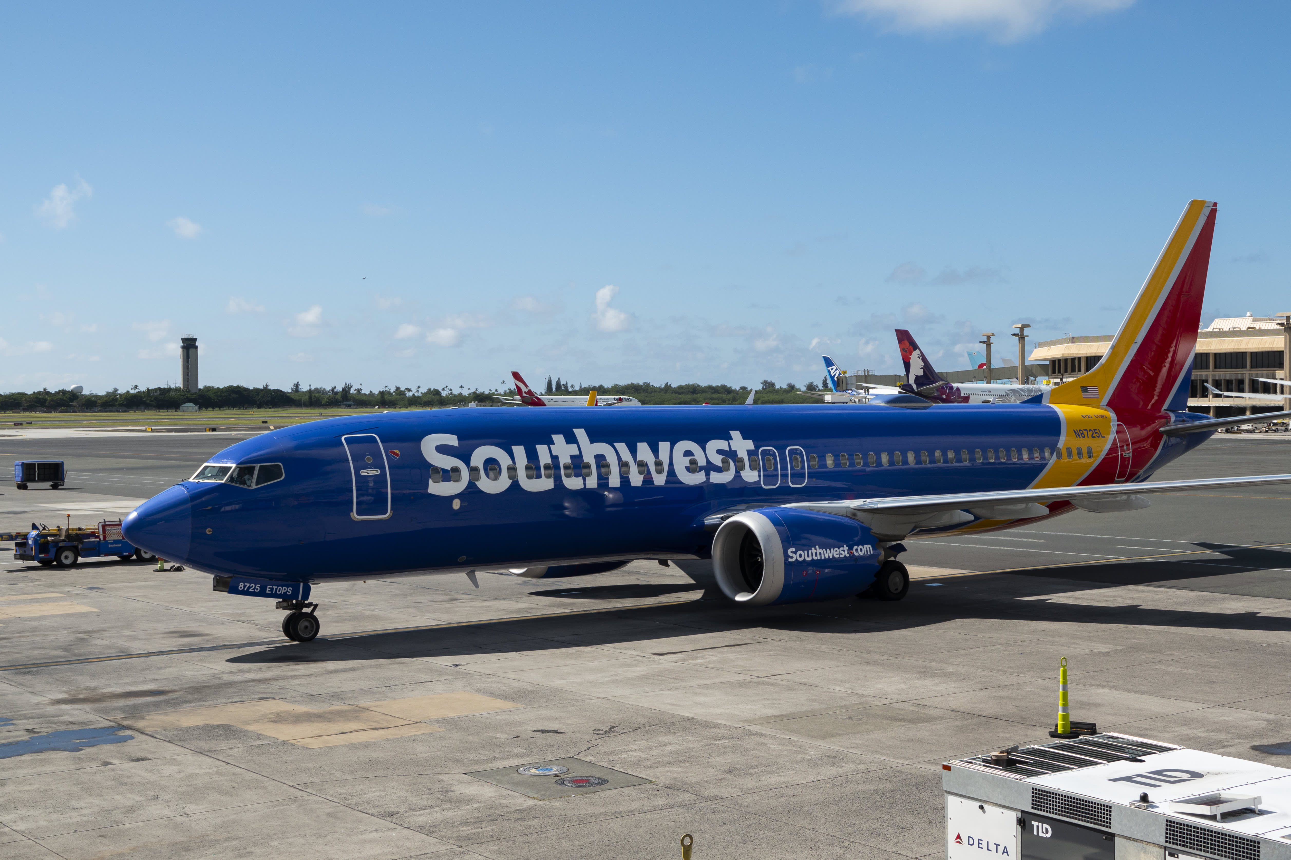 A Southwest Airlines Boeing 737 MAX 8 arrives at Daniel K. Inouye International Airport on January 20, 2024 in Honolulu, Hawaii. 