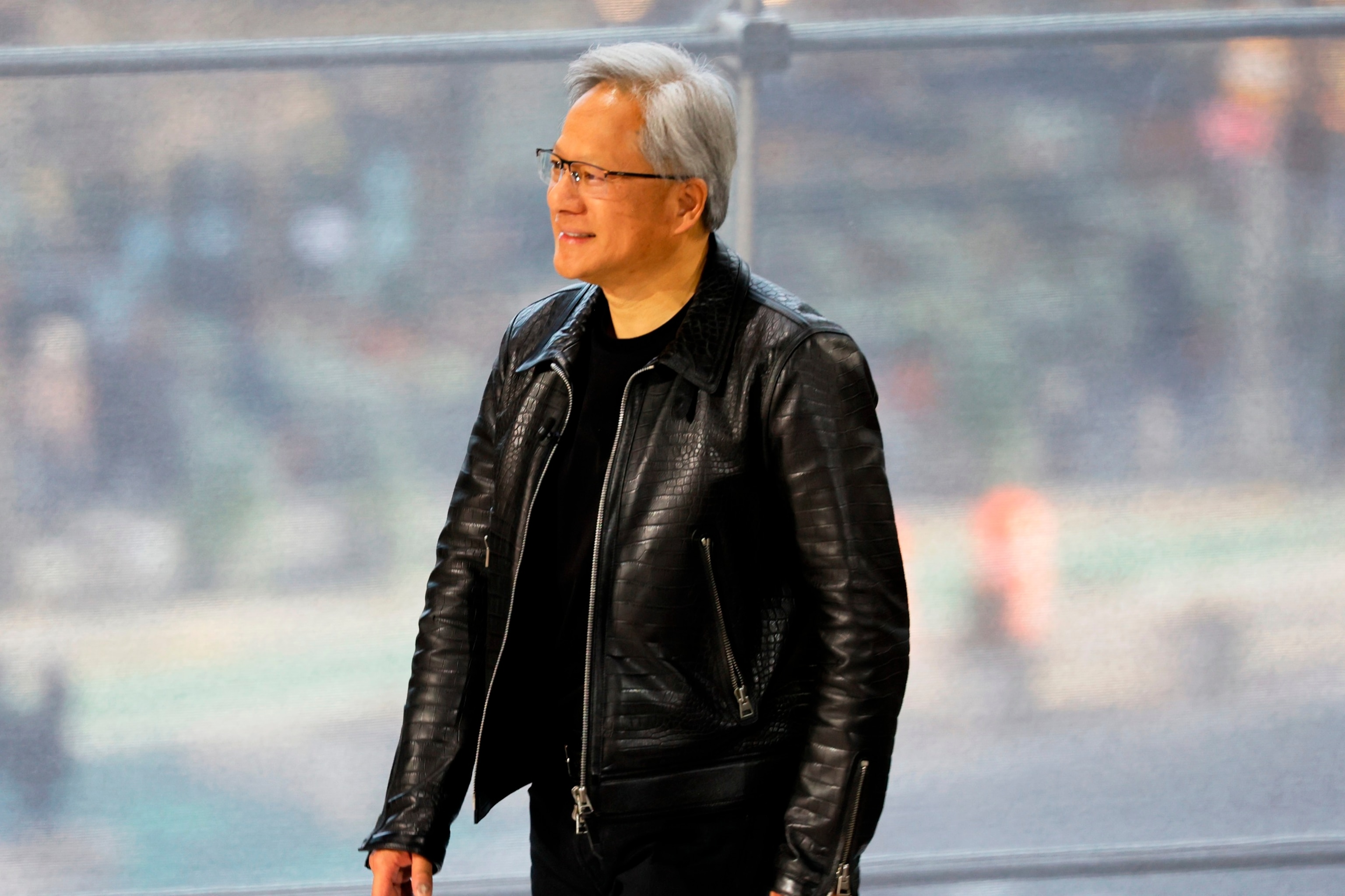 PHOTO: Founder and C.E.O. of NVIDIA Jensen Huang takes the stage during the New York Times annual DealBook summit on Nov. 29, 2023 in New York City.