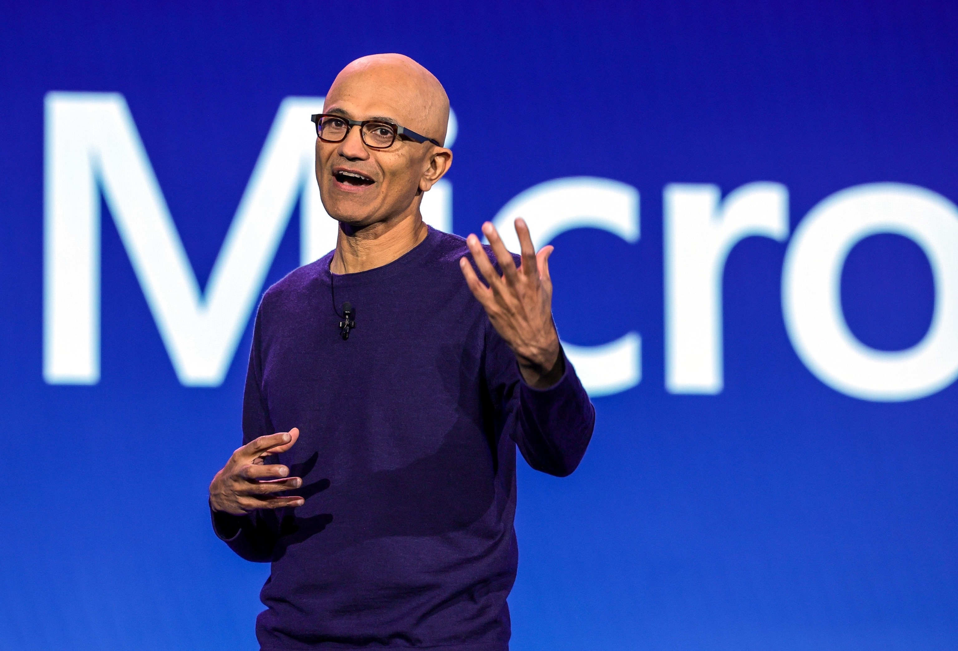 PHOTO: In this Jan. 9, 2024, file photo, Microsoft Chairman and CEO Satya Nadella speaks during CES 2024 in Las Vegas.