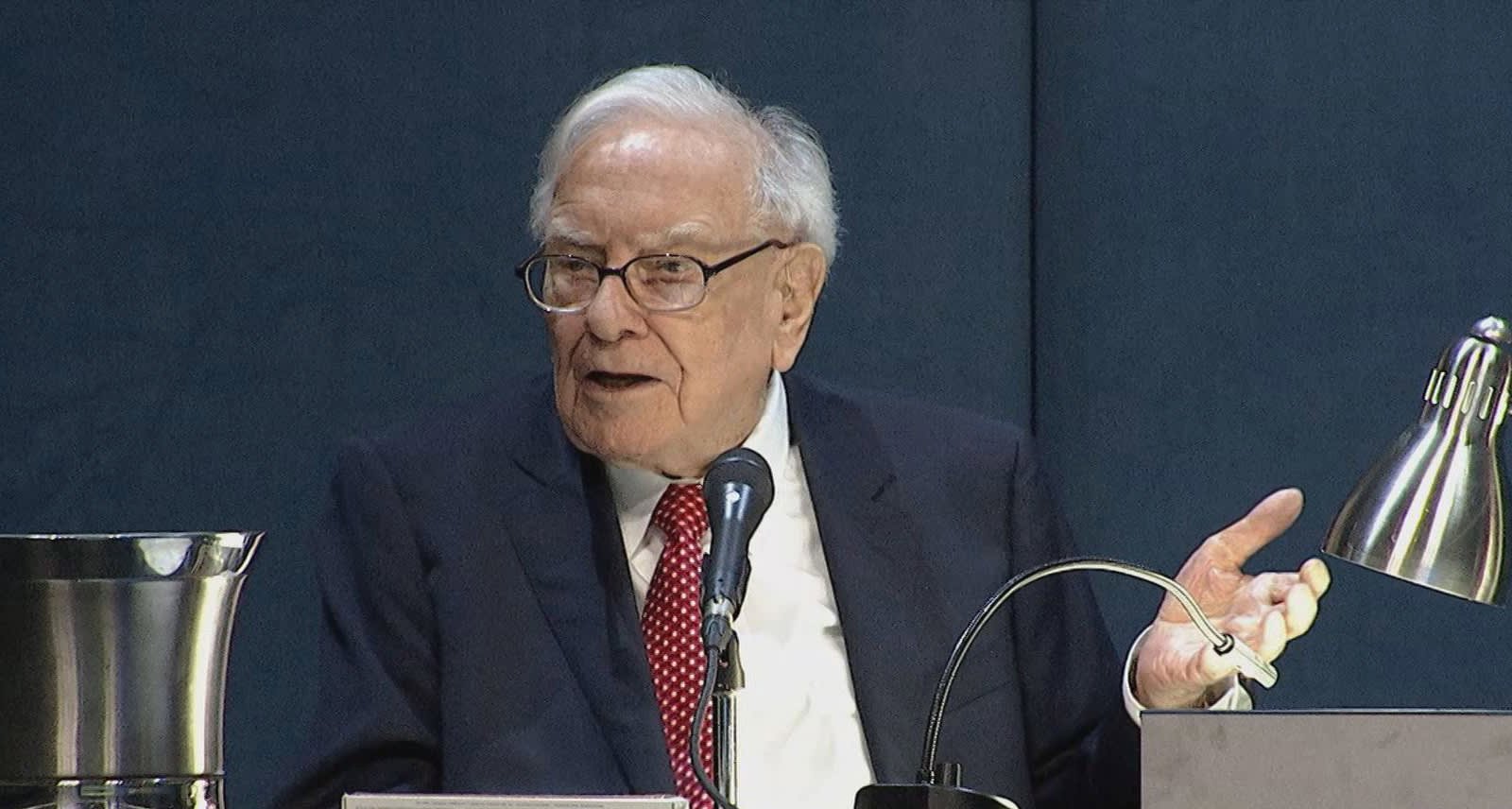 Warren Buffett speaks during the Berkshire Hathaway Annual Shareholders Meeting in Omaha, Nebraska, May 4, 2024.