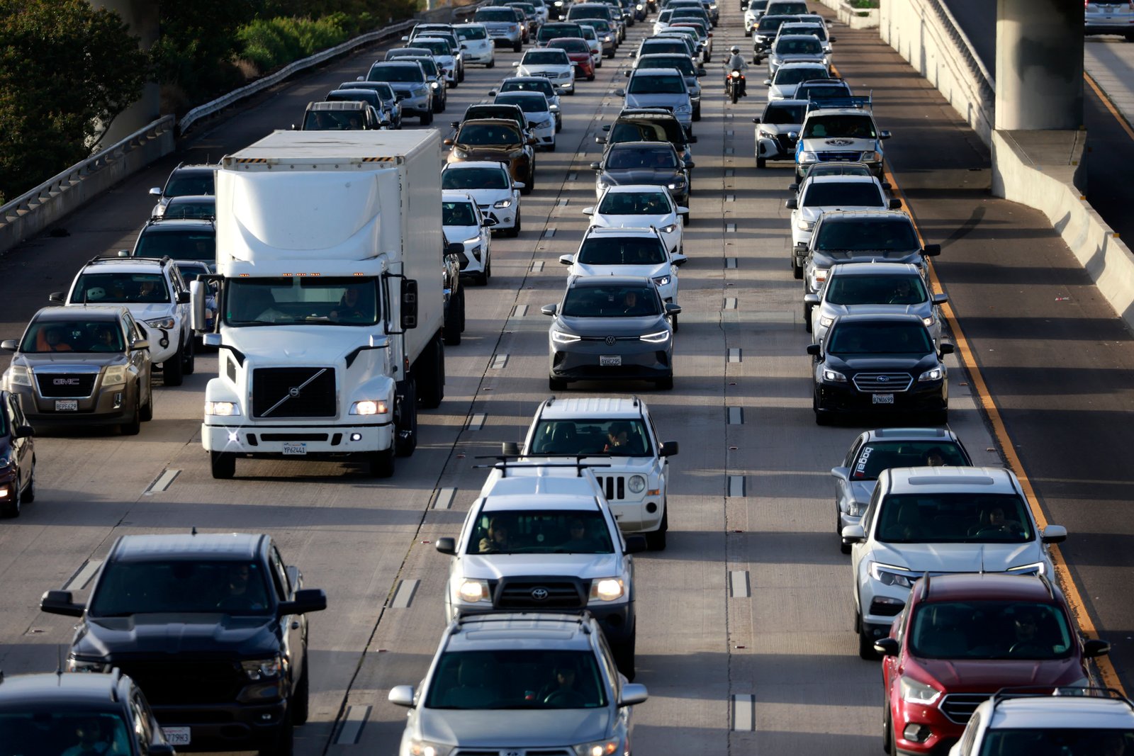 Commuters sit in traffic on southbound Interstate 5 during the afternoon commute heading into downtown San Diego on March 12, 2024 in San Diego, California. 