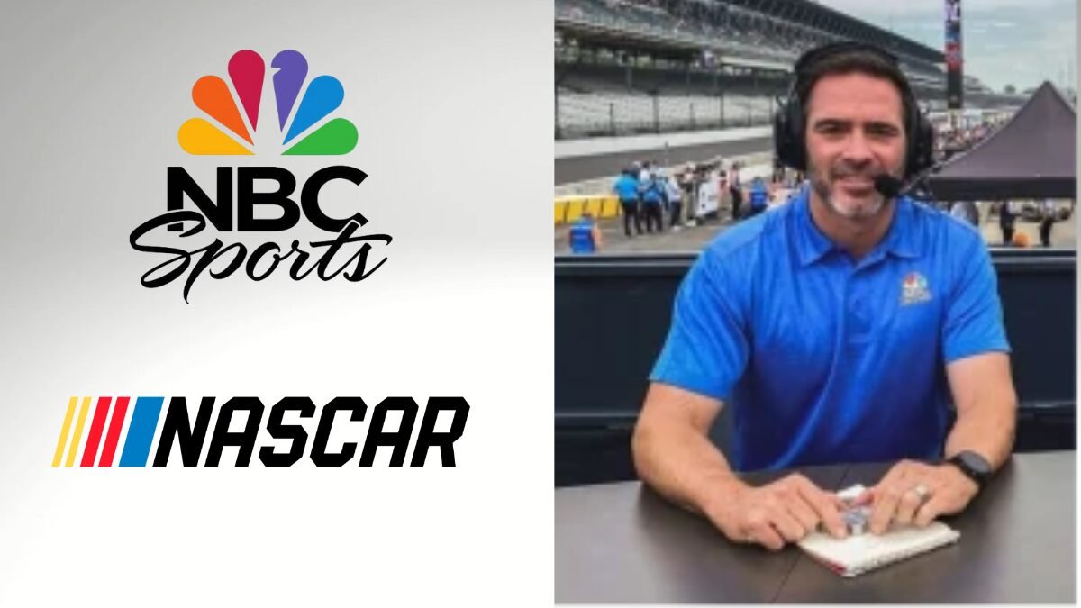 Jimmie Johnson | Barrett Media Logos for NBC Sports and NASCAR and a photo of Jimmie Johnson