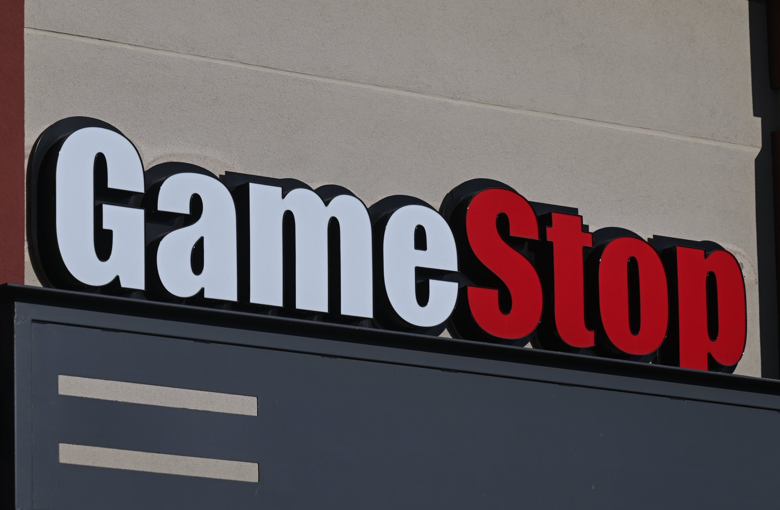 Logo of GameStop, on April 3, 2024, in Sherwood Park, Strathcona County, Alberta, Canada.