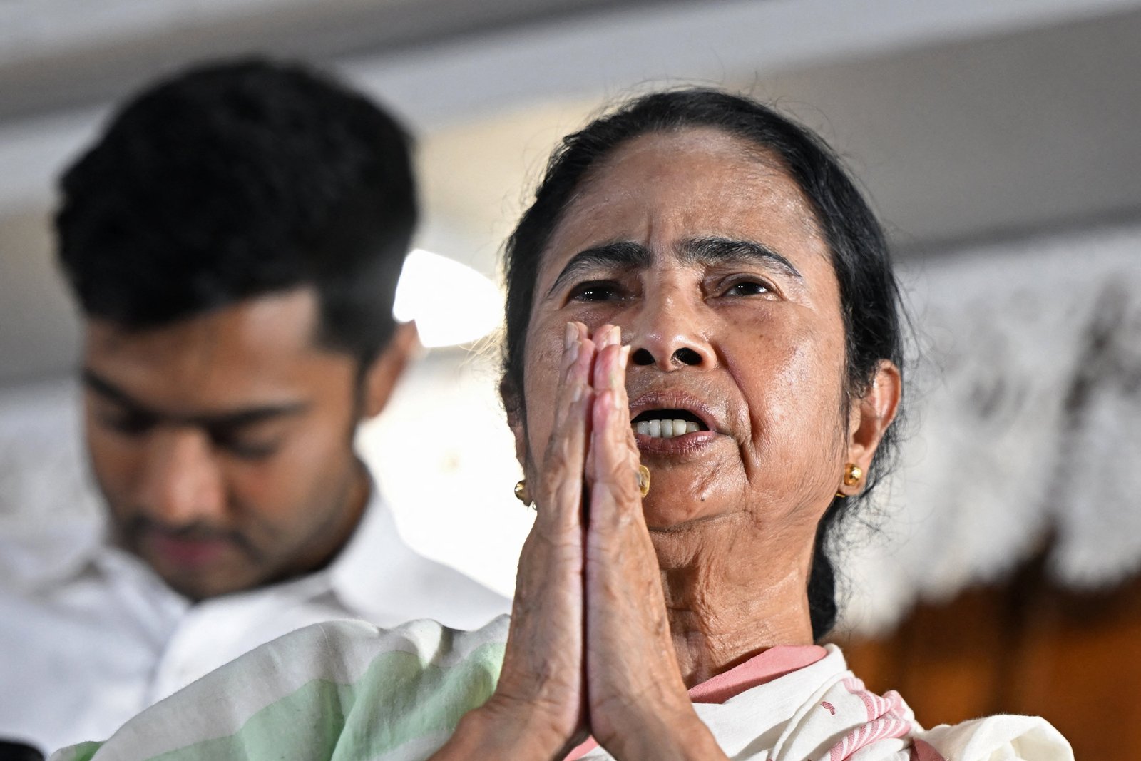 Chief minister of India’s West Bengal state and Trinamool Congress (TMC) party leader Mamata Banerjee address the media in Kolkata on 4 June 2024