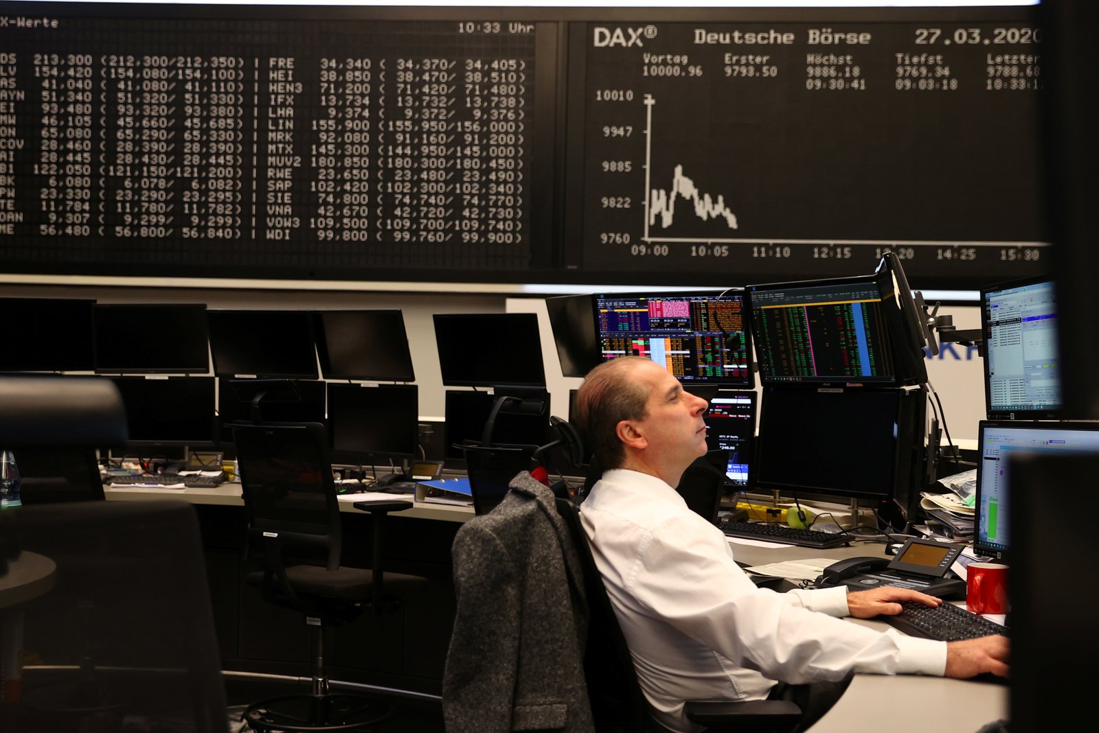 Markets react on coronavirus disease (COVID-19), at stock exchange in Frankfurt