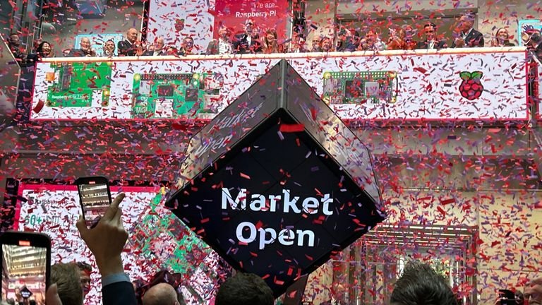 The moment shares begin trading on the London Stock Exchange. Pic: Raspberry Pi