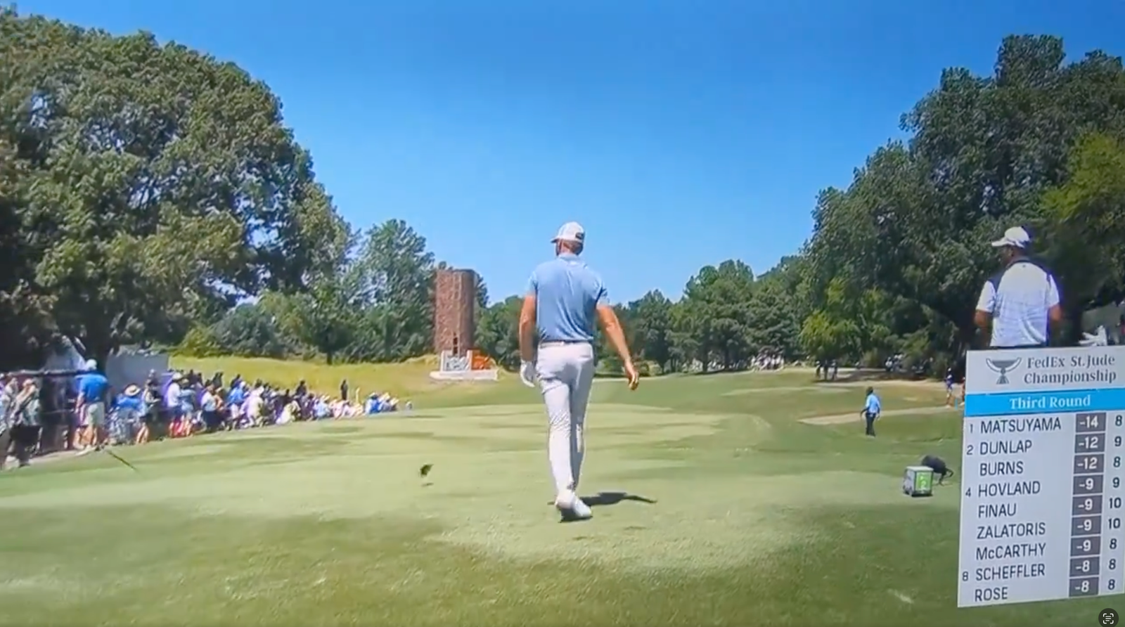 NBC golf broadcasters Terry Gannon and Brad Faxon cracked jokes after Sam Burns broke his driver on hole No. 9 at the FedEx St. Jude Championship. Photo Credit: NBC