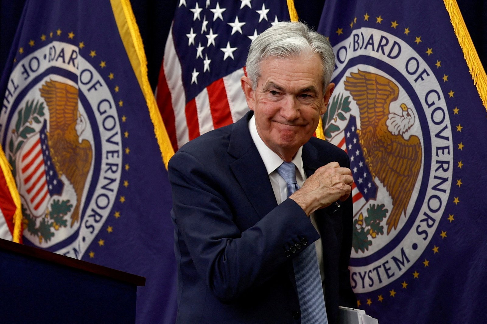 Federal Reserve Board Chairman Jerome Powell holds a news conference in Washington