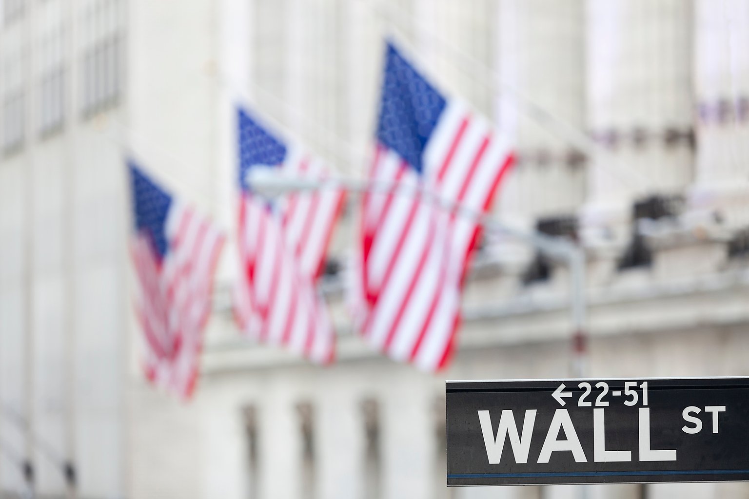 Wall Street Sign and USA Flag