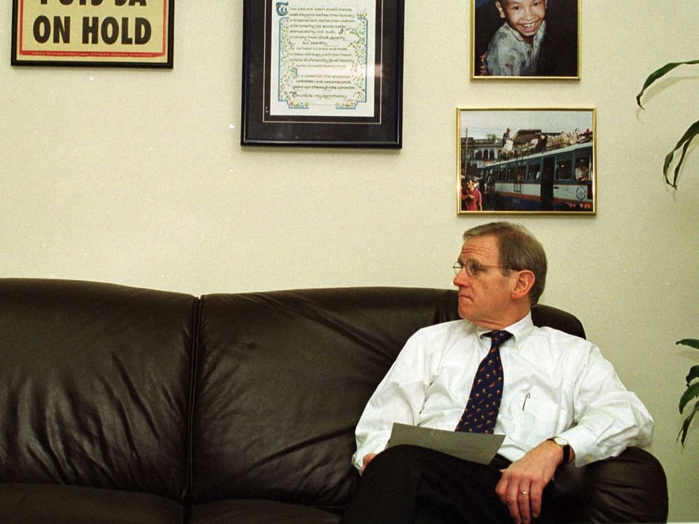 Former Merrill Lynch chief stock strategist Charles Clough sits in his downtown Boston office Feb.14, 2001 surrounded by momentos.