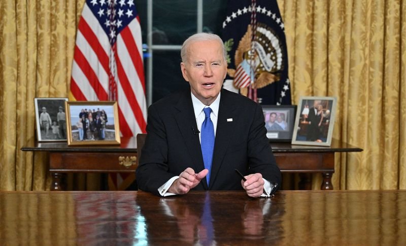 US President Joe Biden delivers his farewell address to the nation from the Oval Office of the White House in Washington, DC, on January 15, 2025. (Photo by Mandel NGAN / POOL / AFP) (Photo by MANDEL NGAN/POOL/AFP via Getty Images)