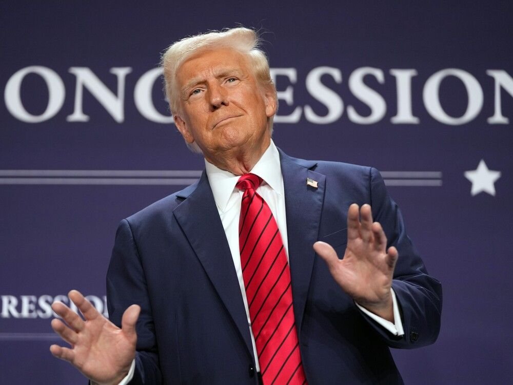 Mark Schiefelbein/AssociaPresident Donald Trump arrives to speak at the 2025 House Republican Members Conference Dinner at Trump National Doral Miami in Doral, Fla., Jan. 27, 2025.ted Press files