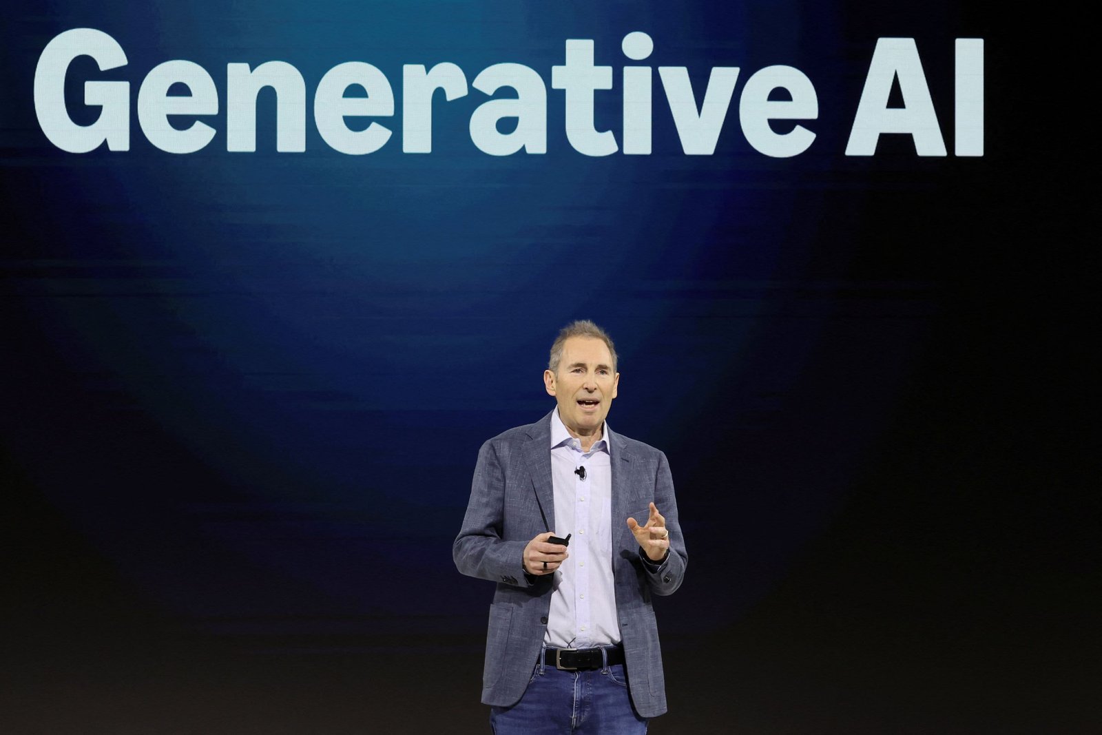 Amazon CEO Andy Jassy speaks during an Amazon Devices launch event in New York City, U.S., February 26, 2025. 