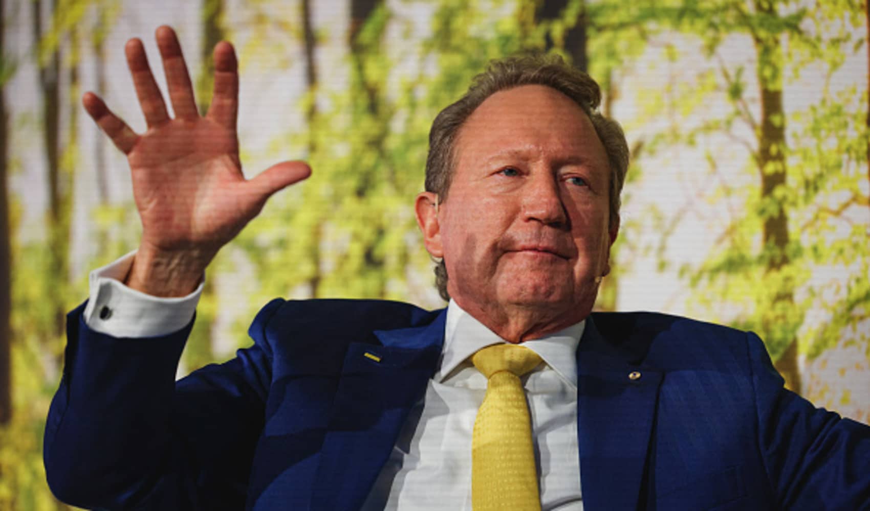 Fortescue Metals Group non-executive Chairman, Andrew Forrest, speaks during a Sustainability Week conference in London on March 11, 2025.