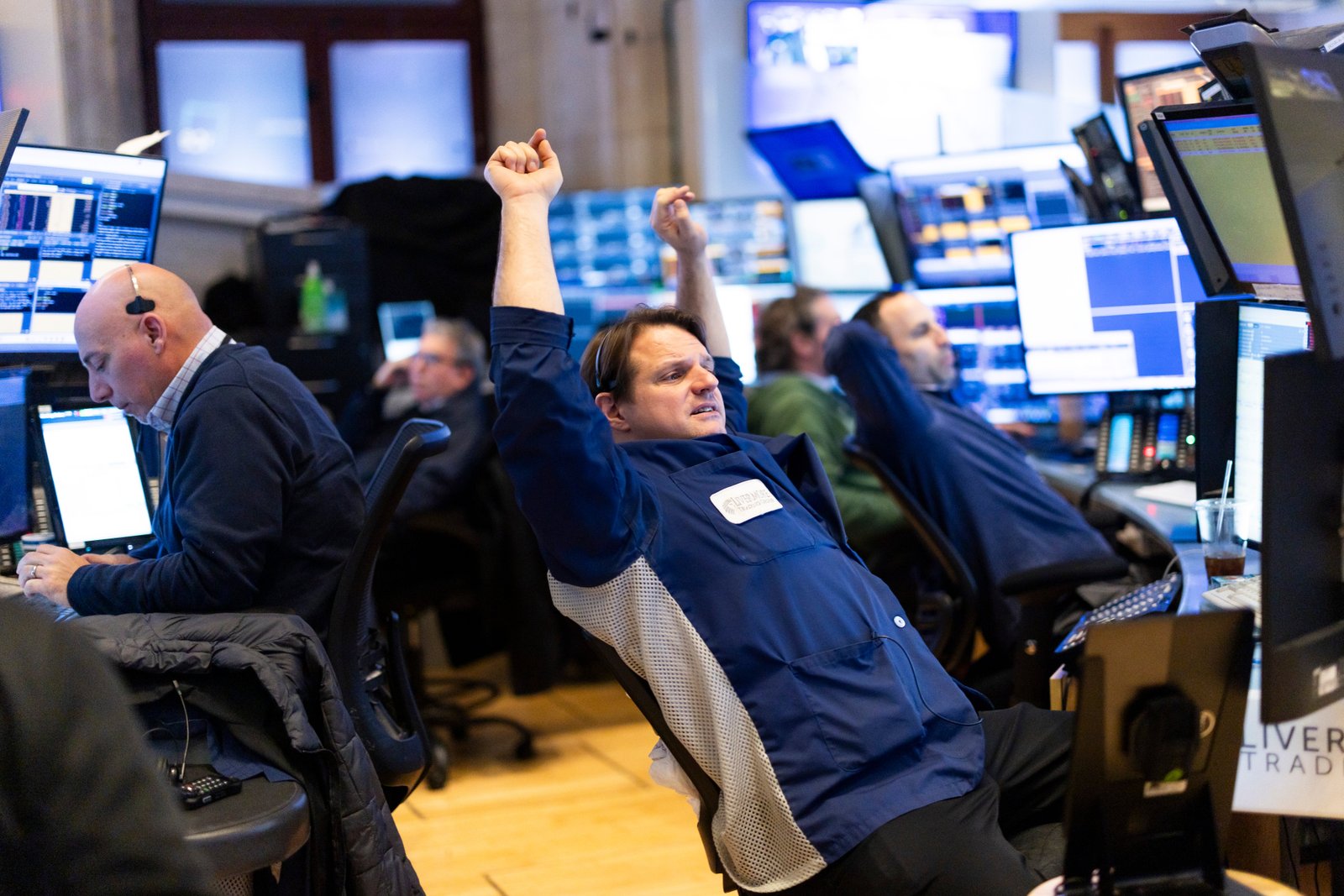 Traders work at the New York Stock Exchange Monday. The stock market saw historic lows last week after Trump announced blanket tariffs on nearly every country and the volatility continued to start the week