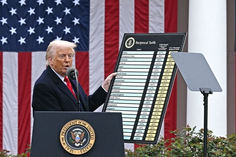 President Donald Trump introduces sweeping global tariffs at the White House on April 2, 2025.