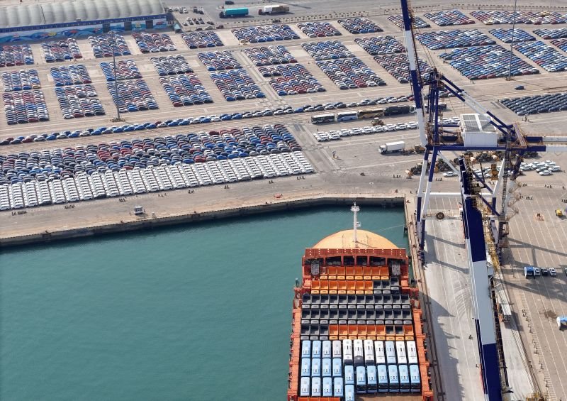 Chinese-made cars are loaded for export at the port of Yantai in Yantai, Shandong province, China, on April 3, 2025.