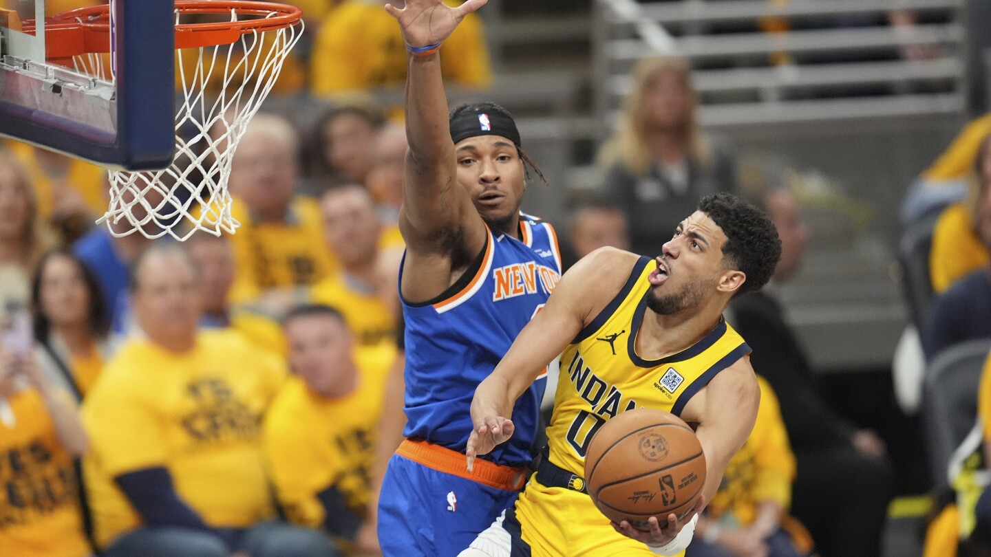 haliburton-has-32-points,-15-assists-and-12-rebounds-as-pacers-beat-knicks-130-121-for-a-3-1-lead