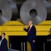President Trump announced plans to double the tariff on imported steel while visiting a US Steel plant in West Mifflin, Pennsylvania.