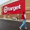 A worker walks by a Target store in New Jersey.