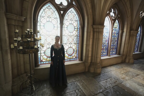 Actor Lauren McQueen as Marian poses after an interview with The Associated Press about the Robin Hood ten-episode season, in Belgrade, Serbia, Monday, May 5, 2025. (AP Photo/Darko Vojinovic)