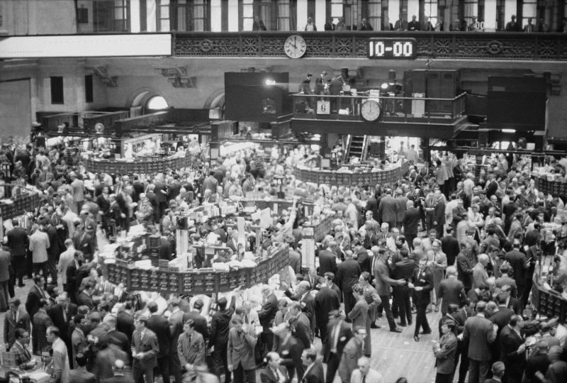 This was the jammed floor at the New York Stock Exchange on the morning of Nov. 6, 1968, after the presidential election on Nov. 5. In the first hour, stocks advanced. The Dow Jones Industrial average was up 5.41 points at that time.