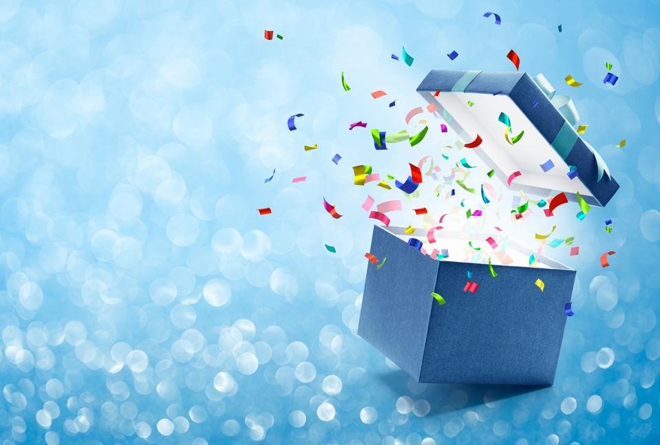 Confetti popping out from gift box