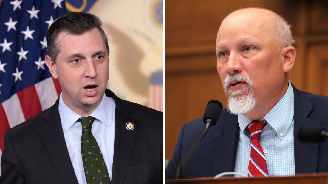 Rep. Seth Magaziner, D-R.I., (left), and Rep. Chip Roy, R-Texas, are among a group of bipartisan lawmakers in the House who've unveiled new legislation seeking to ban lawmakers from trading individual stocks. Above, Magaziner speaks during a news conference in February. Roy participates in a House Judiciary subcommittee hearing in April.