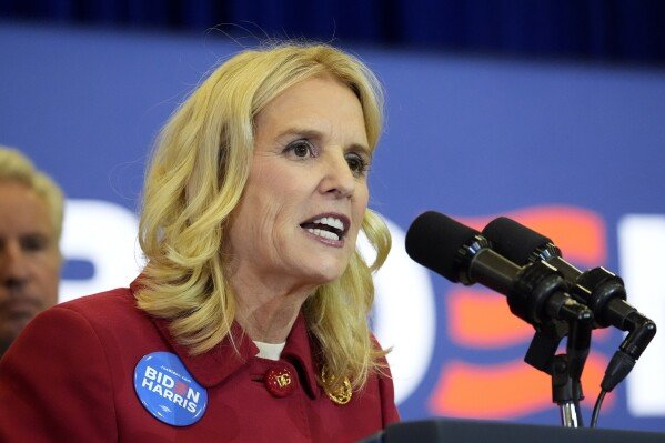 Kerry Kennedy, joined by members of the Kennedy family, speaks before President Joe Biden at a campaign event, April 18, 2024, in Philadelphia. (AP Photo/Alex Brandon, File)