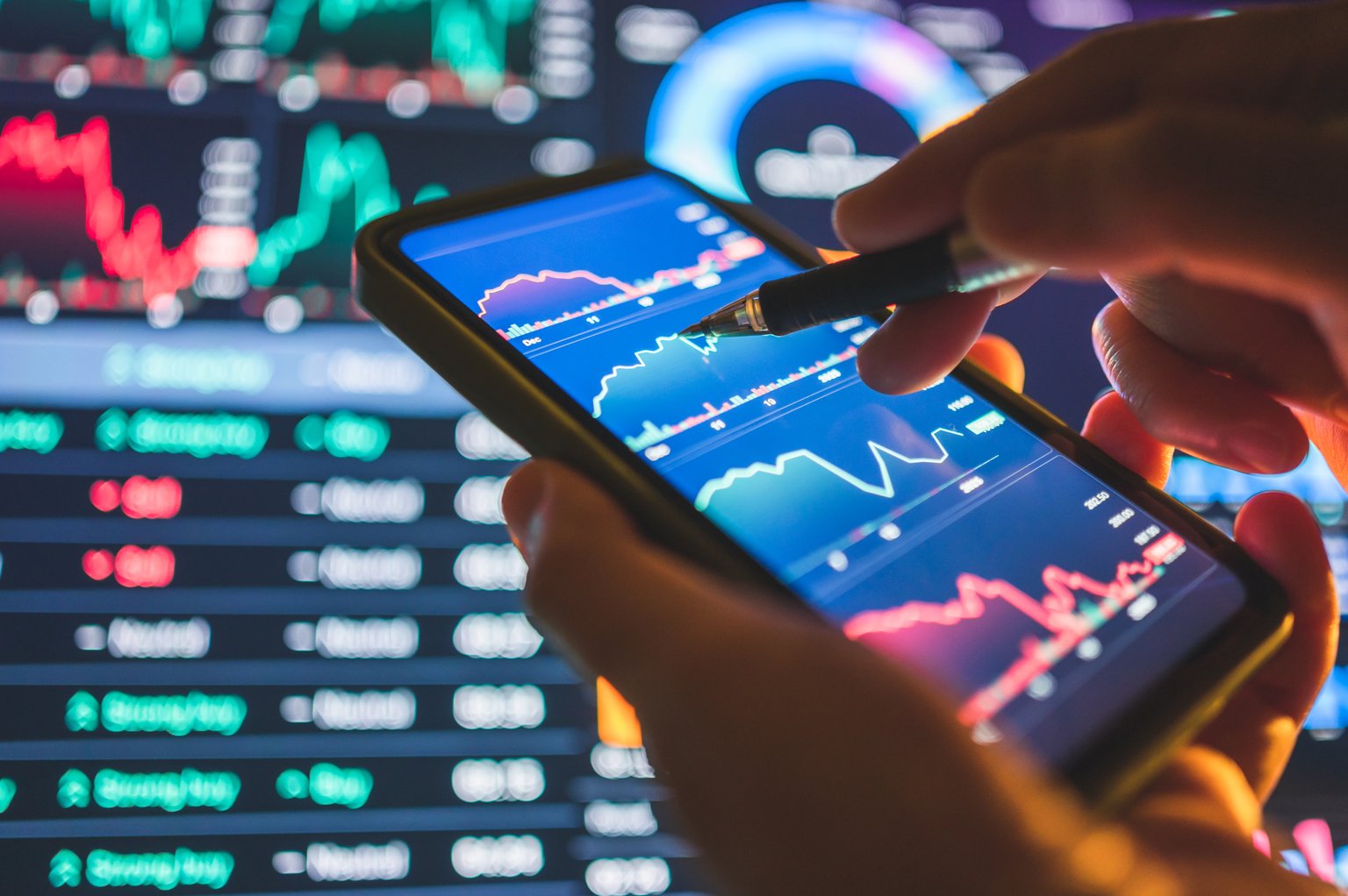 Stockmarket and financial technology integrated Chart,graph with cryptocurrency decentralize financial selective them invest in cryptocurrency bitcoin and other coin trading in new business asset world investment