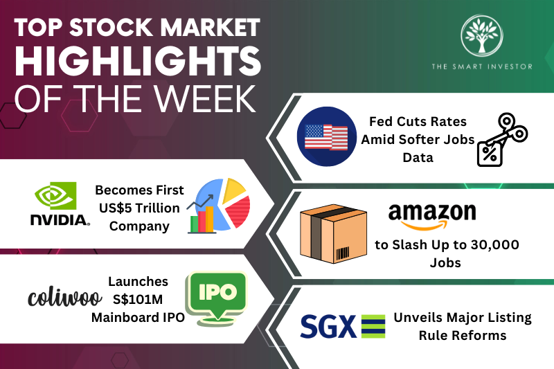 top-stock-market-highlights-of-the-week:-fed-rate-cut,-nvidia-us$5-trillion-milestone,-amazon-layoffs,-coliwoo-ipo,-sgx-rule-revamp