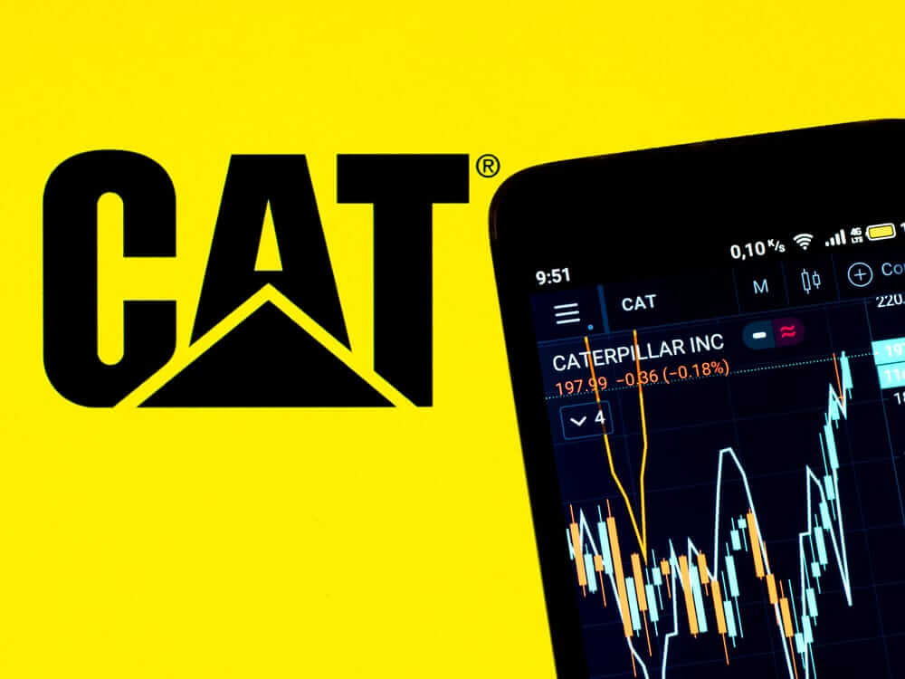 Caterpillar Inc_ logo and chart on phone-by IgorGolovniov via Shutterstock
