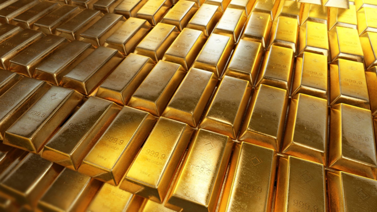 Gold bars lined up.