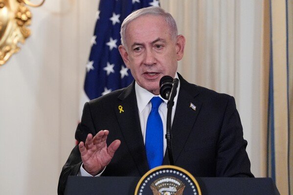 Israel's Prime Minister Benjamin Netanyahu speaks during a news conference with President Donald Trump in the State Dining Room of the White House, Sept. 29, 2025, in Washington. (AP Photo/Alex Brandon, File)