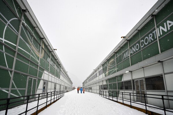 A view of the athlete's village for the Cortina Milan Winter Olympics, in Cortina D'Ampezzo, Italy, Monday, Nov. 24, 2025. (AP Photo/Andrew Medichini)