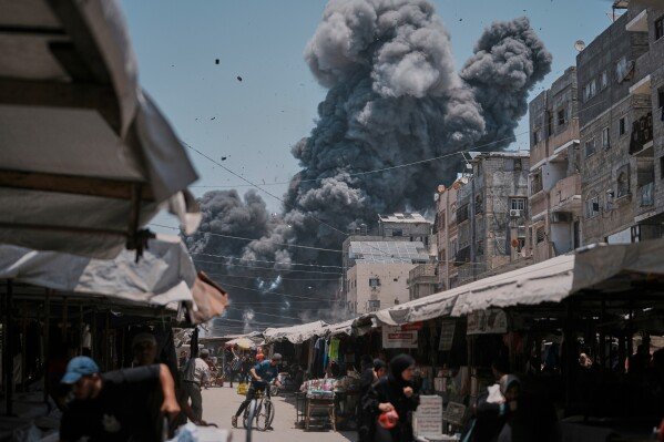 Smoke rises from an Israeli strike in Gaza City on June 1, 2025. (AP Photo/Jehad Alshrafi)