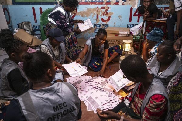 Election volunteers count ballots in Blantyre, Malawi, on Sept. 16, 2025. (AP Photo/Thoko Chikondi)