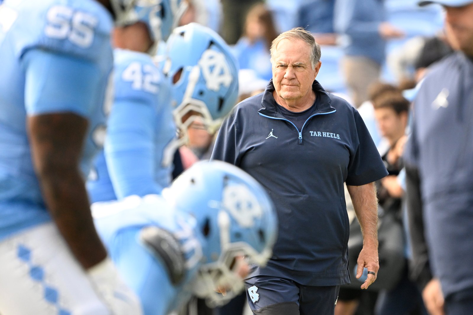 North Carolina Tar Heels head coach Bill Belichick on the sideline.