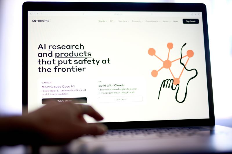 The Anthropic website on a laptop arranged in New York on August 22, 2025.