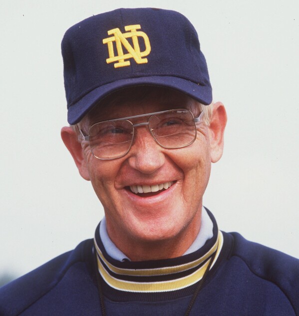 FILE - This 1986 file photo shows Notre Dame college football coach Lou Holtz. (AP Photo/File)