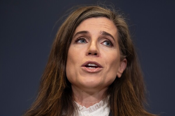 Rep. Nancy Mace, R-S.C., talks to reporters at the Capitol in Washington, Tuesday night, March 3, 2026. (AP Photo/J. Scott Applewhite)