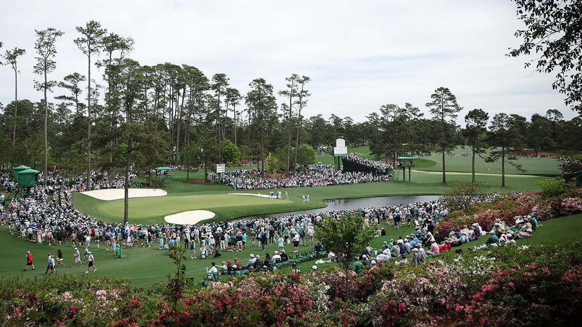 A general view of the 16th hole at Augusta National Golf Club during a practice round