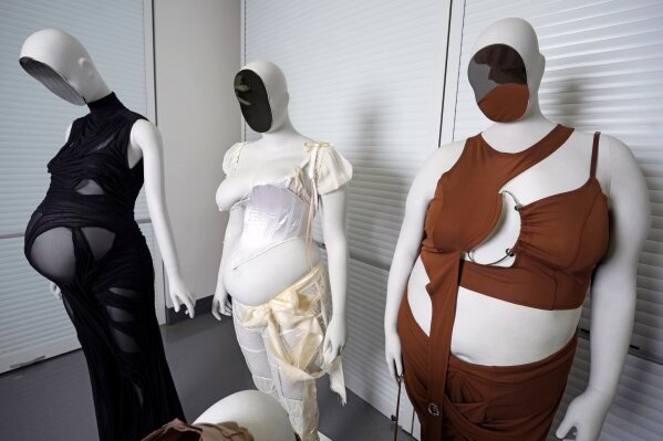 Mannequins are pictured during preparations for the Met Gala exhibit 