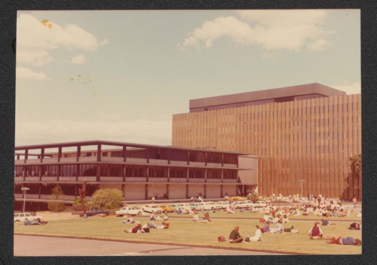 Fisher Library stands opposite the beautiful sandstone quadrangle at Sydney University.
