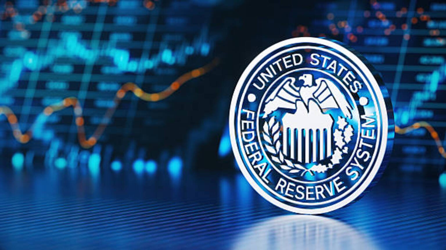 Metallic Federal Reserve System Over Financial Chart Background