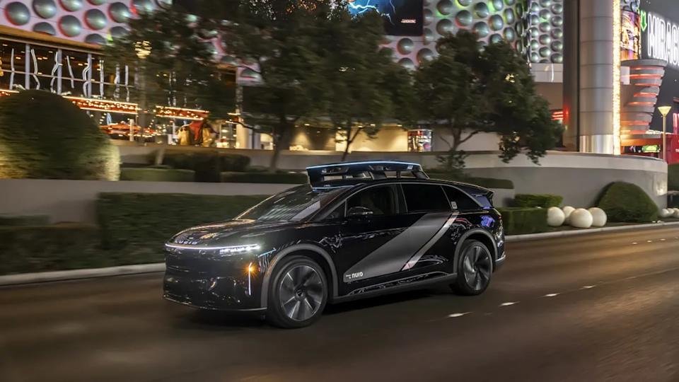 The Uber-Lucid robotaxi, powered by Nuro self-driving software, was on display at CES this year.