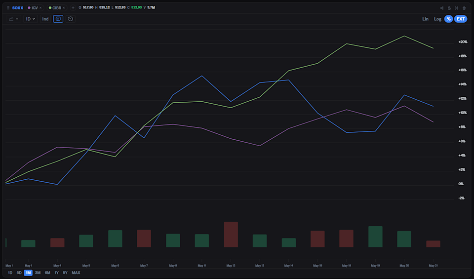Cybersecurity is outrunning semis and software stocks in May
