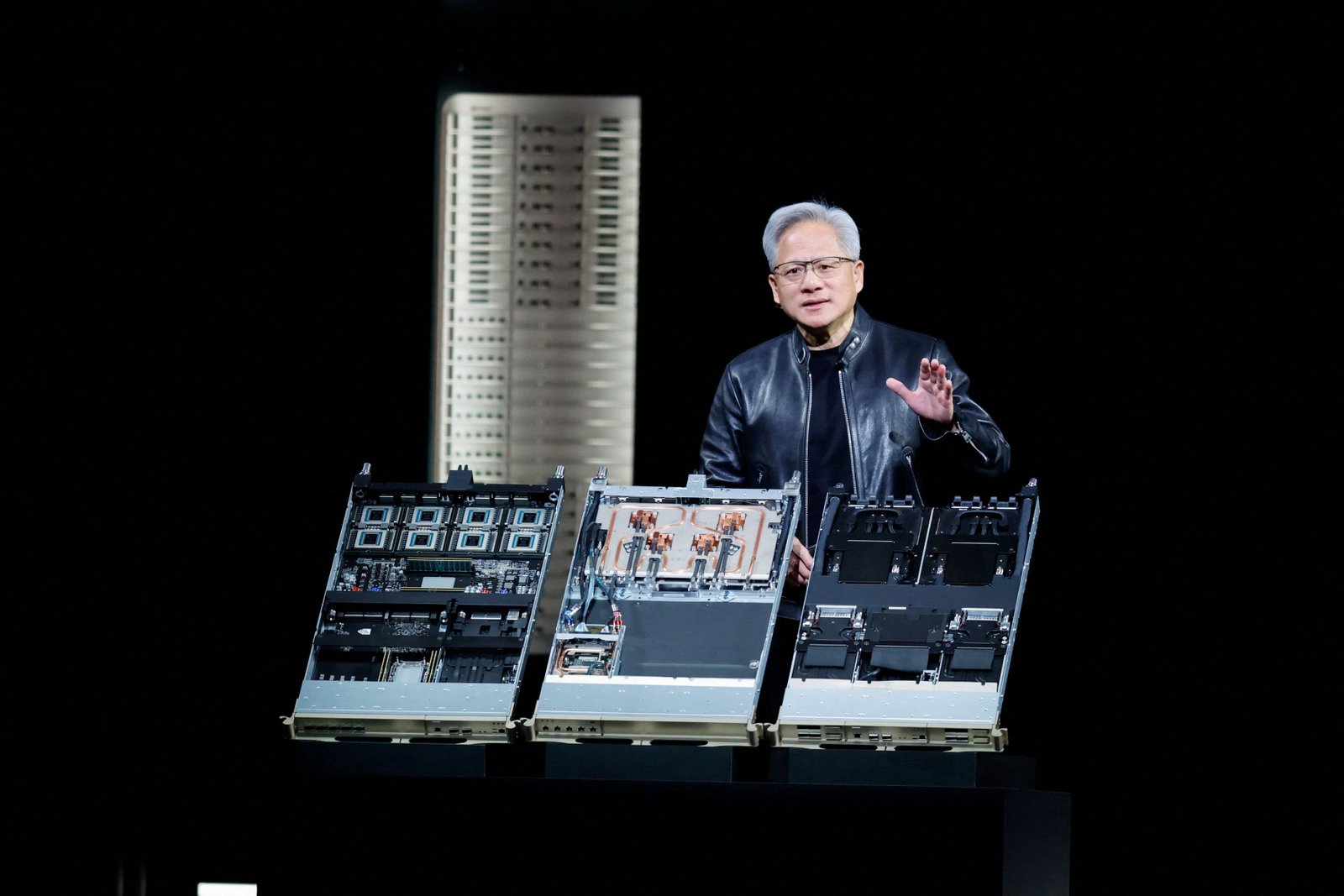 NVIDIA CEO Jensen Huang speaks next to the NVIDIA Vera Rubin system at the NVIDIA GTC global AI conference in San Jose, California, U.S. March 16, 2026.